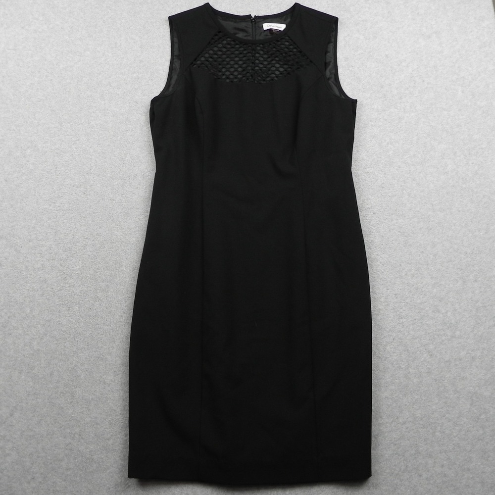 Calvin Klein Dress Womens 8 Sheath Mesh Lattice Neckline Formal Black Sleeveless